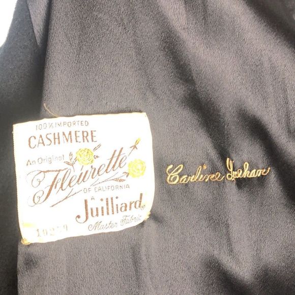 Vintage Fleurette Of California Black 3/4 Sleeve Cashmere Open Swing Coat - Picture 11 of 14